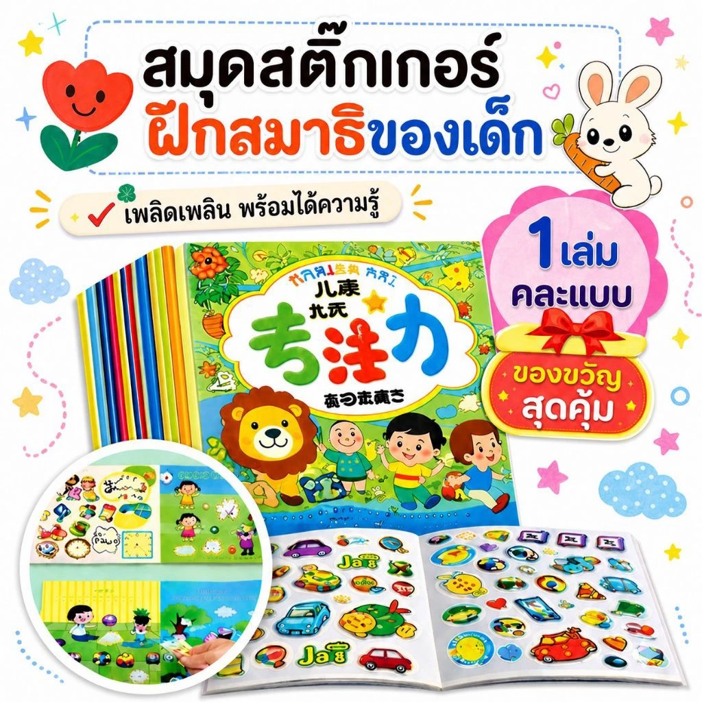 สมุดสติ๊กเกอร์เด็ก สมุดสติ๊กเกอร์ สติ๊กเกอร์เสริมพัฒนาการเด็ก เสริมสมาธิ สติ๊กเกอร์เด็กอนุบาล ของเล่นเสริมพัฒนาการ