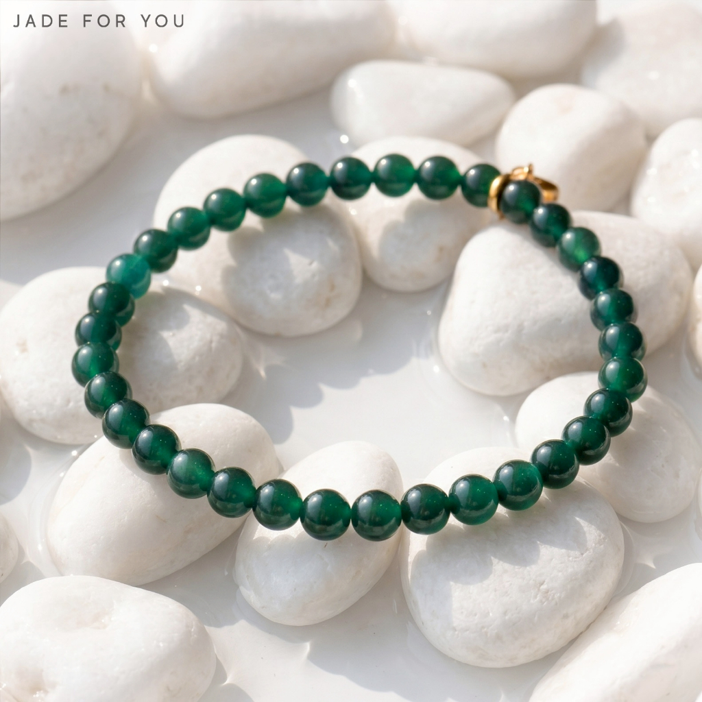 สร้อยข้อมือหยกโอเชี่ยนบลู โทนเข้ม 5.8 - 6 mm. (Guatemala) - JADE FOR YOU