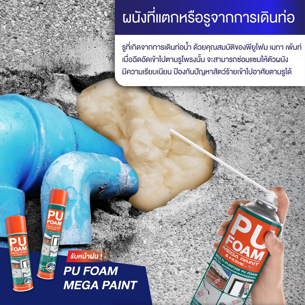 สเปรย์โฟมอุดรอยร้าว ชนิดขยายตัว MEGA PAINT PU FORM (500 รูปที่ 2