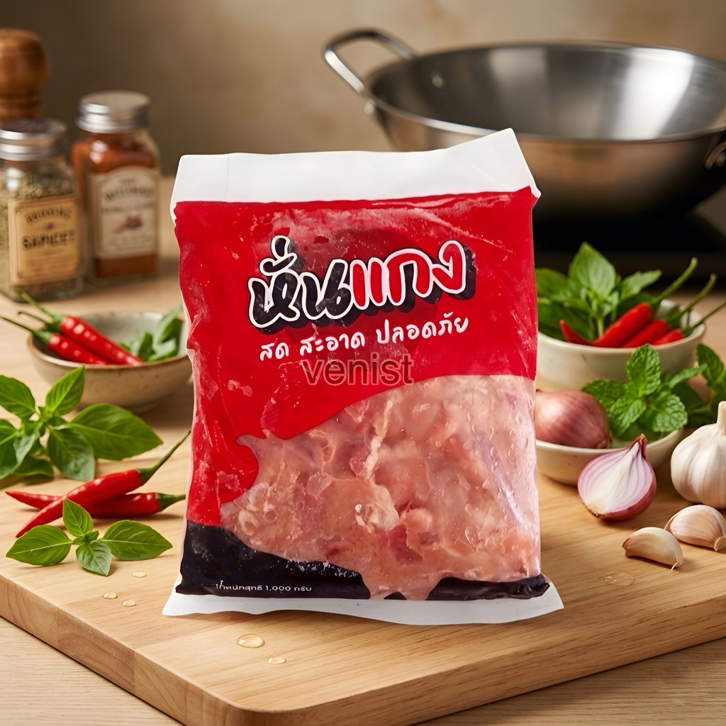 หมูหั่นแกง หมูหั่นชิ้น นน. 1 kg. สด สะอาด