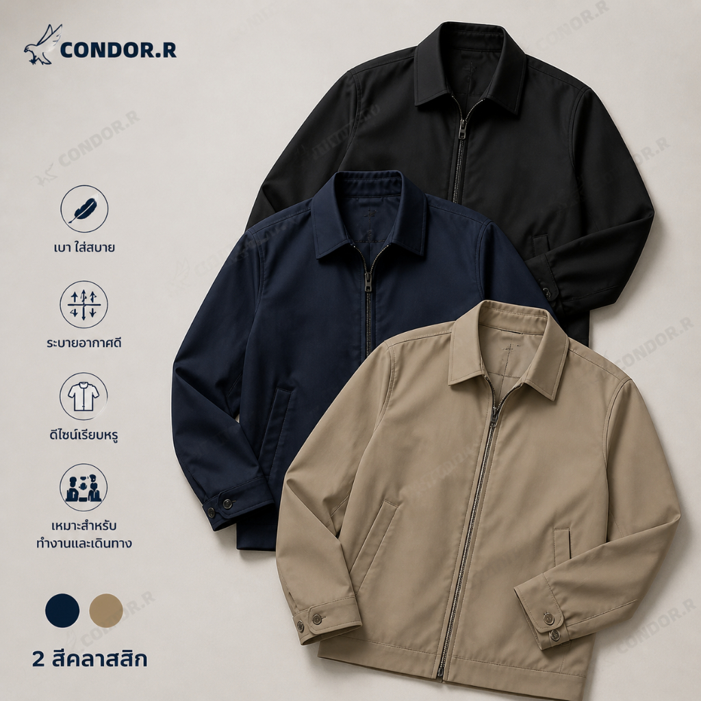 CONDOR.R เสื้อแจ็คเก็ตผู้ชายสไตล์ธุรกิจ เรียบง่ายหรูหรา น้ำหนักเบา ใส่ได้ทั้งสำนักและประจำวัน