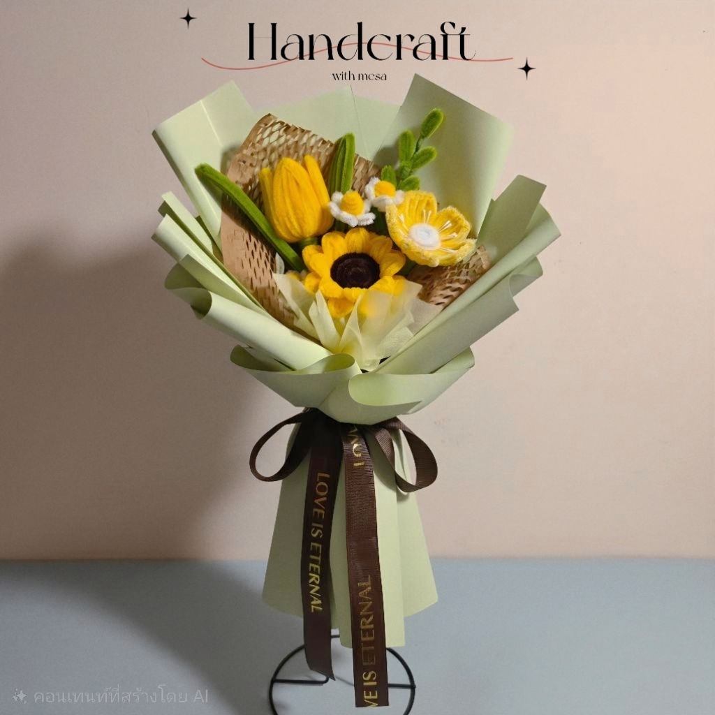 ช่อดอกไม้ลวดกำมะหยี่ ทานตะวัน+ทิวลิป+ป็อปปี้🌻 ของขวัญวันสำคัญ