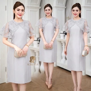 Sukunya [6415]ชุดเดรสผ้าไหมแต่งลูกไม้ ตัดเย็บพรีเมี่ยม