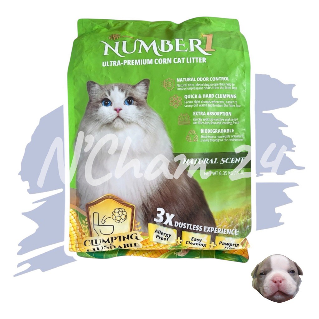 Number1 - Premium ทรายแมวพรีเมี่ยม ทรายข้าวโพด 14 ลิตร (6.35 kg)