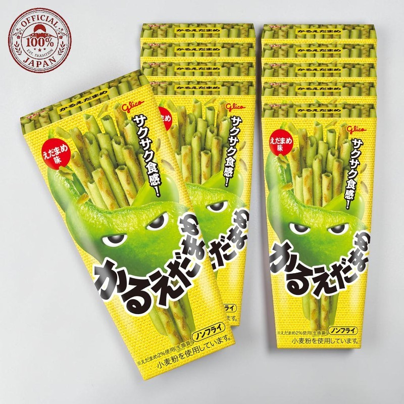 ถั่วแระญี่ปุ่น Ezaki Glico Karu (รสถั่วแระญี่ปุ่น) 36 กรัม x 10 ห่อ - จัดส่งจากประเทศญี่ปุ่น