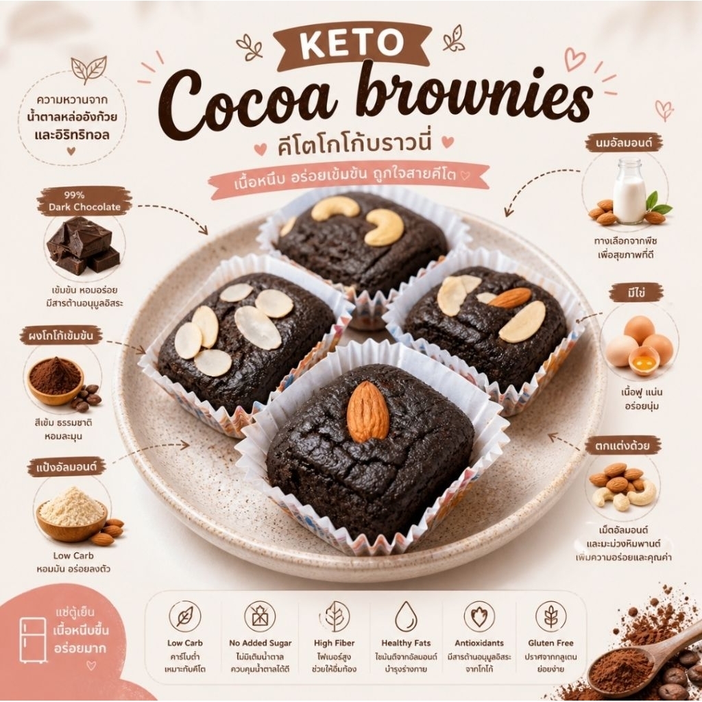 Halal  คีโตโกโก้บราวนี่  KETO Cocoa brownies   บราวนี่สุขภาพ  บราวนี่คีโต