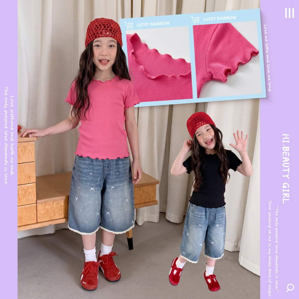 เสื้อเเขนสั้นเด็กหญิง เสื้อเด็ก เสื้อยืดคอกลม เสื้อแขนสั้นเด็ก สีพื้น สไตล์เกาหลี สำหรับเด็กผู้หญิง 2-12 ปี
