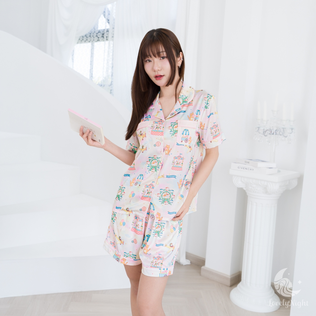 ชุดนอน LovelyNight แขนสั้น-ขาสั้น Candy Cat Land A14