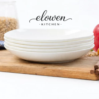 Elowen Kitchen จานเซรามิกสีขาวมินิมอล จานชามดีไซน์เรียบหรู สไตล์โรงแรม เข้าไมโครเวฟได้
