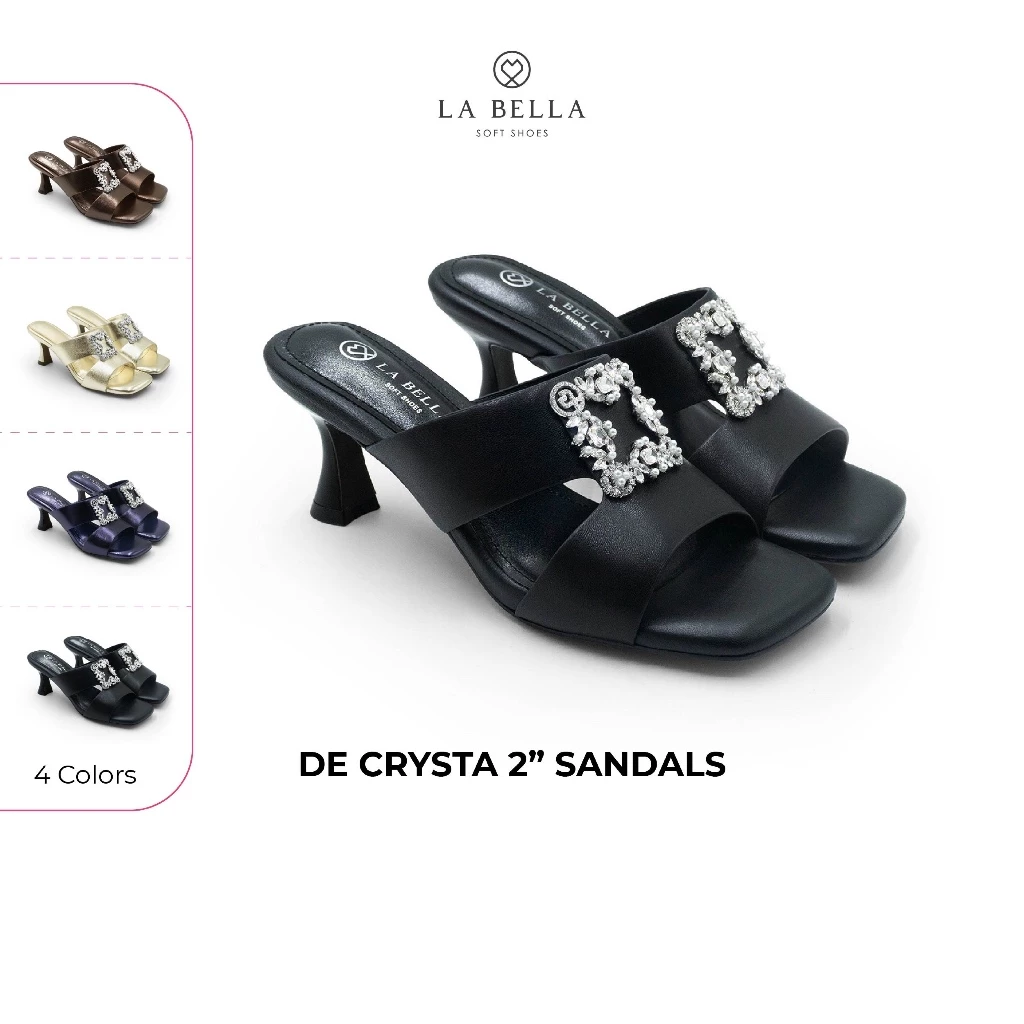 LA BELLA รองเท้าส้นสูงเปิดส้นหนังแกะ รุ่น DE CRYSTA 2" SANDALS 4 สี