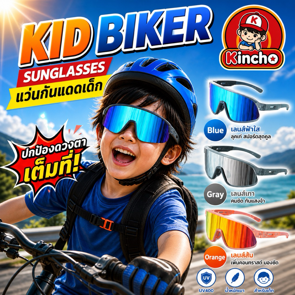 Kid Biker Sunglasses แว่นกันแดดเด็ก kocotree ทรงสปอร์ต สำหรับปั่นจักรยาน วิ่ง Kid Cycling