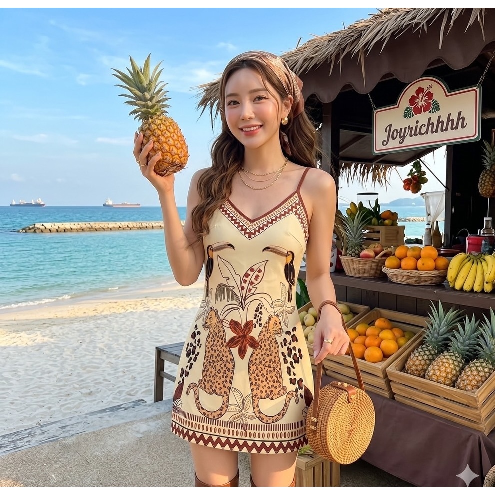 มินิเเดรสสายเดี่ยวลายเสือดาว [370฿] Safari dress🌴ไหมญี่ปุ่นเนื้อบางเบาพริ้ว เรียบลื่น