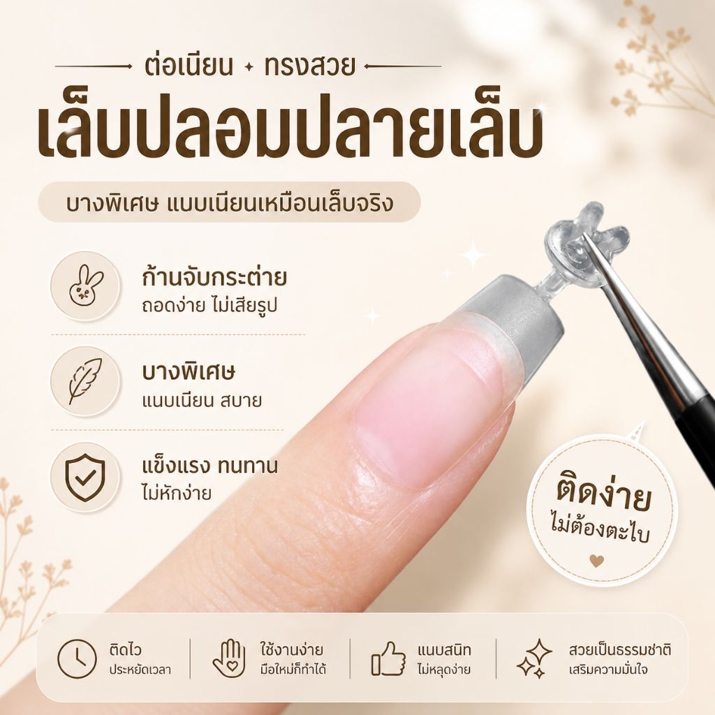 จัดส่งทันที ♡  MOSR  ทิปปลายเล็บ เล็บปลอมต่อปลายเล็บ (มีก้านจับ 300 ชิ้น)