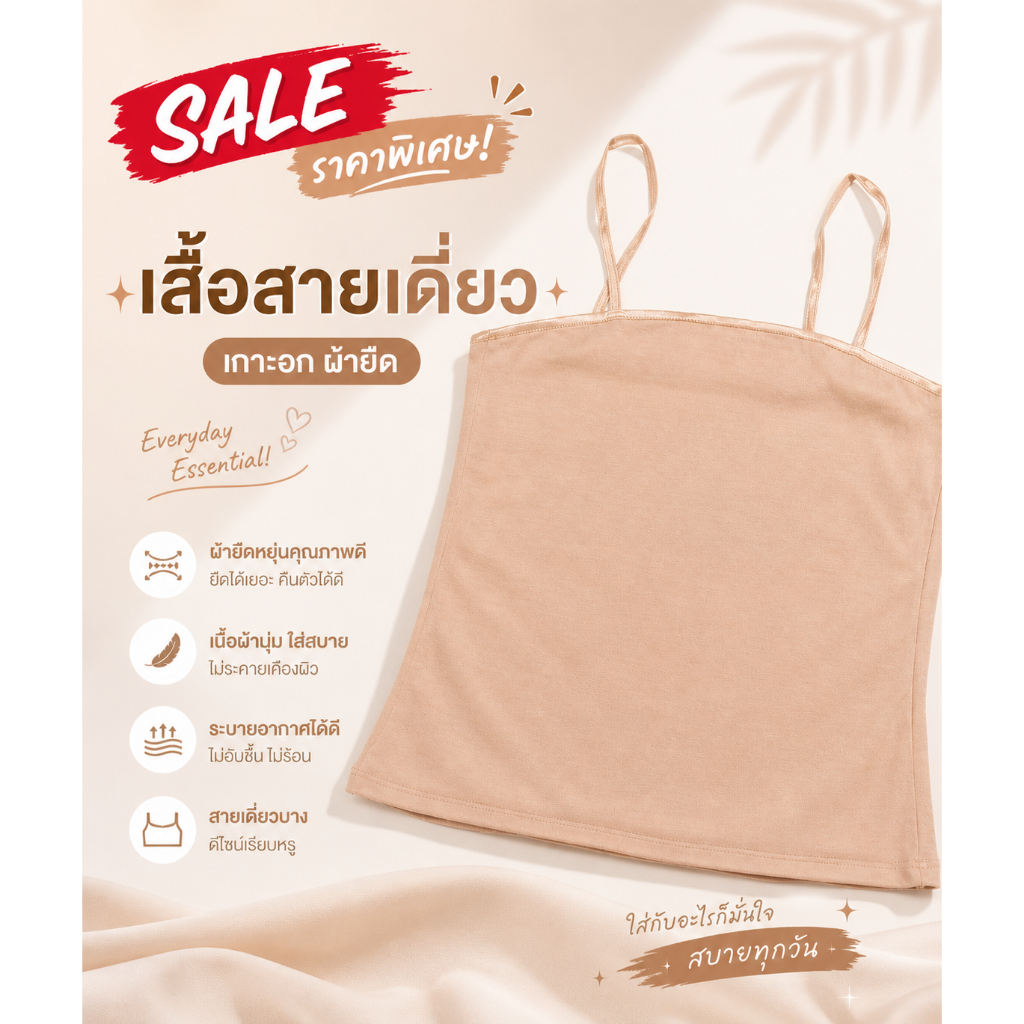 เสื้อสายเดี่ยว 227 ผญ รอบอก 28-42 ผู้หญิง เสื้อทับ ซับใน สาวอวบ สาวอ้วน