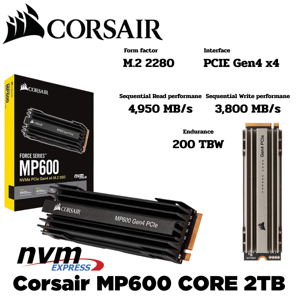 M.2 2 TB SSD (เอสเอสดี) CORSAIR MP600 CORE (CSSD-F2000GBMP600COR)