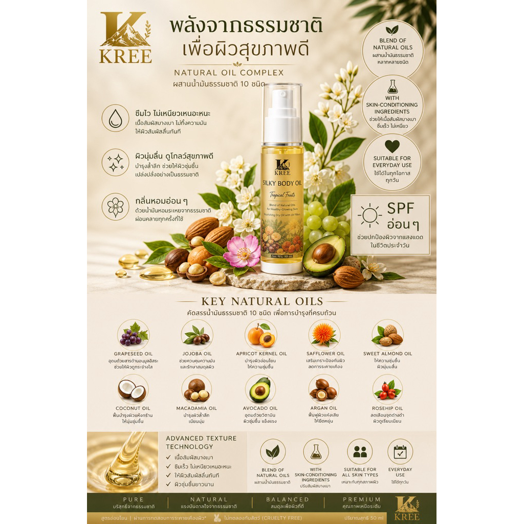 KREE : Dry Body Oil กลิ่น Tropical fruit (ชุ่มชื้นแบบไร้ความมัน)