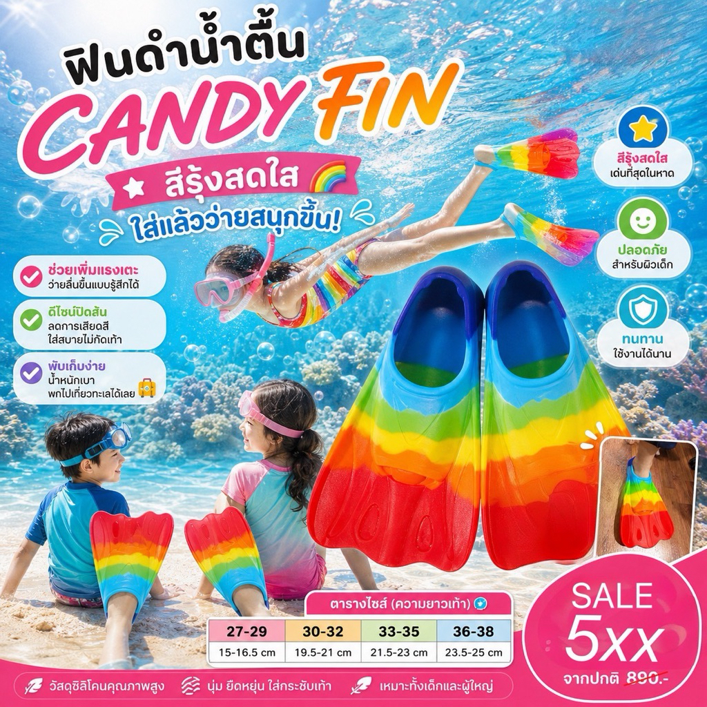 Candy FIN ฟินดำน้ำตื้น ตีนกบสำหรับเด็กและผู้ใหญ่ (SW252)