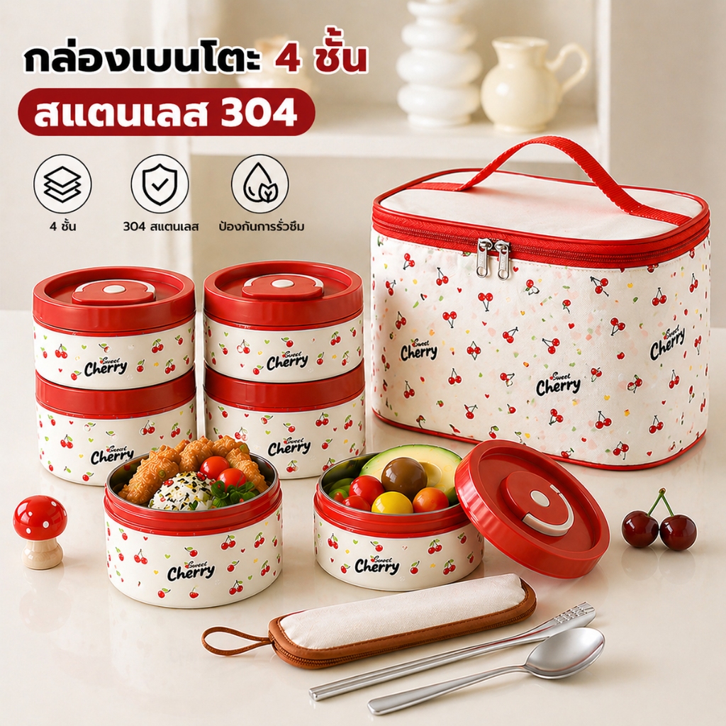 [สุขภาพดีทุกมื้ออาหาร] กล่องใส่ข้าว ความจุสูง กล่องข้าว เก็บอุณหภูมิ สเตนเลส 304 ข้าวกล่อง 2/3/4/ ชั้น กล่องเก็บอาหาร