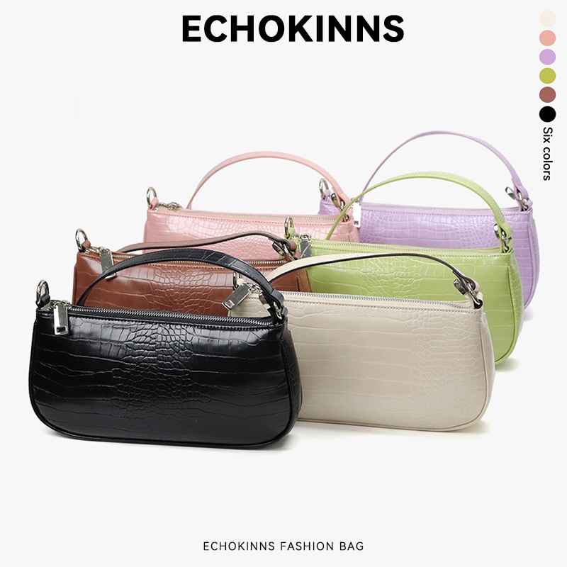 EchoKinns ระดับไฮเอนด์ กระเป๋าสะพายข้างผู้หญิง ลายจระเข้ หนัง PU 6 สี แฟชั่น กะเป๋าถือ
