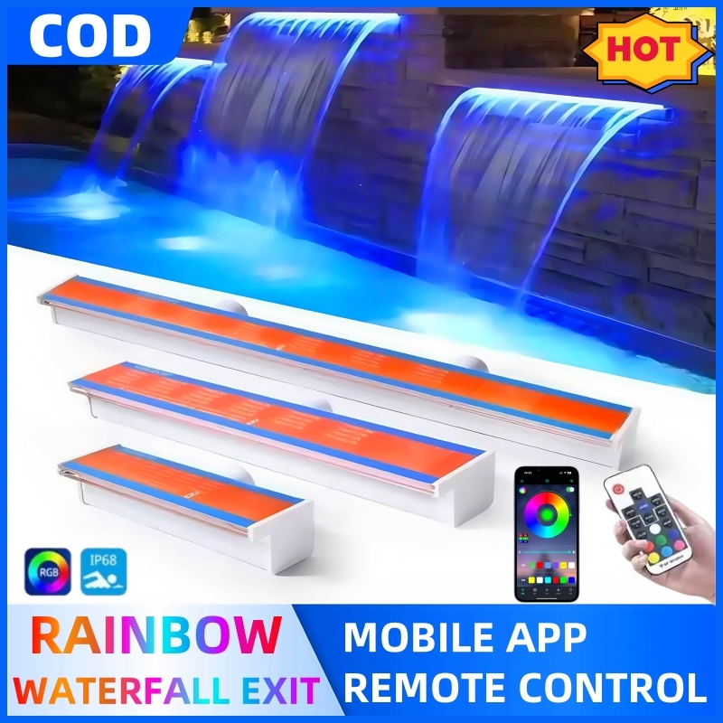 ไฟน้ำตกอะคริลิก RGB LED ม่านน้ำตก รางทำม่านน้ำตกสไตล์โมเดิร์น น้ำตกสระว่ายน้ำ น้ำตกบ่อปลา น้ำตกภูมิทัศน์ ผนังบ่อปลา IP68