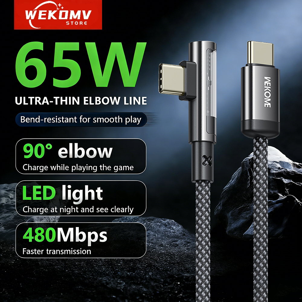 WEKOME CC  สายชาร์จเกม 90° สำหรับเล่นเกม 30W Ligh&ning 65W Type-C ยาว 1.2 เมตร