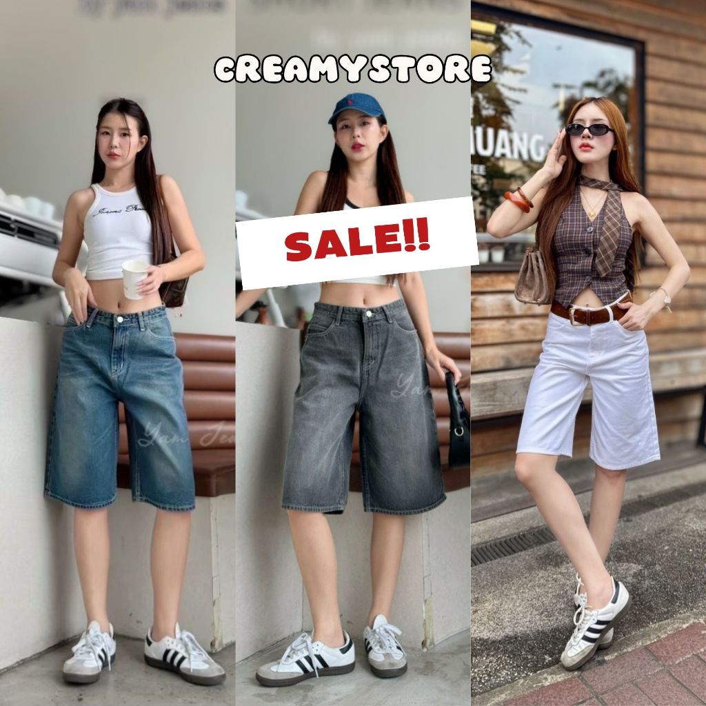 CreamyStore SALEกางเกงยีนส์ขากระบอกใหญ่ ผ้าไม่ยืด ป้ายYam' jeans🍨