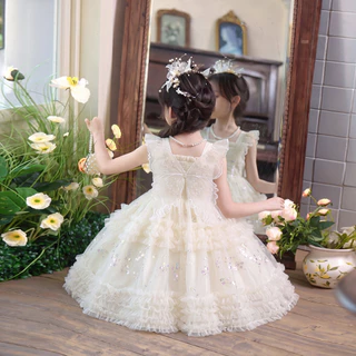 PRINCESS KESLI เดรสเด็กหญิง ขาวนวล ชุดเจ้าหญิงลายผีเสื้อ ชุดวันเกิดเด็กผู้หญิง สไตล์น่ารัก 2-12 ปี