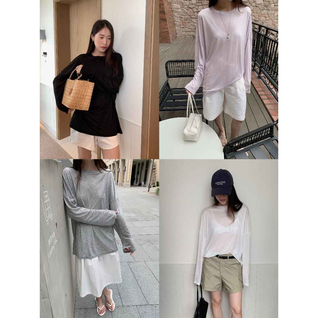 INBYIN - เสื้อยืดแขนยาวคอกลมผ้าพริ้ว OVERSIZED LONG SLEEVE TOP - I3661