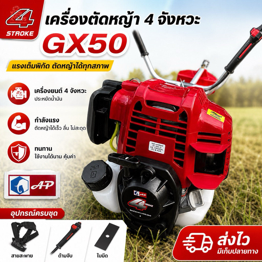 เครื่องตัดหญ้า 4 จังหวะ ตราช้าง AP รุ่น GX50 คุ้มกว่า แรงกว่า ราคา ถูกที่สุด ดีลบีเคเค