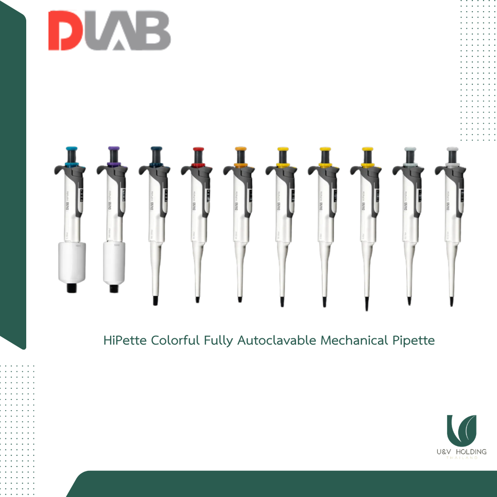 Micropipette DLAB HiPette Colorful ปรับปริมาตรได้ Autoclavable
