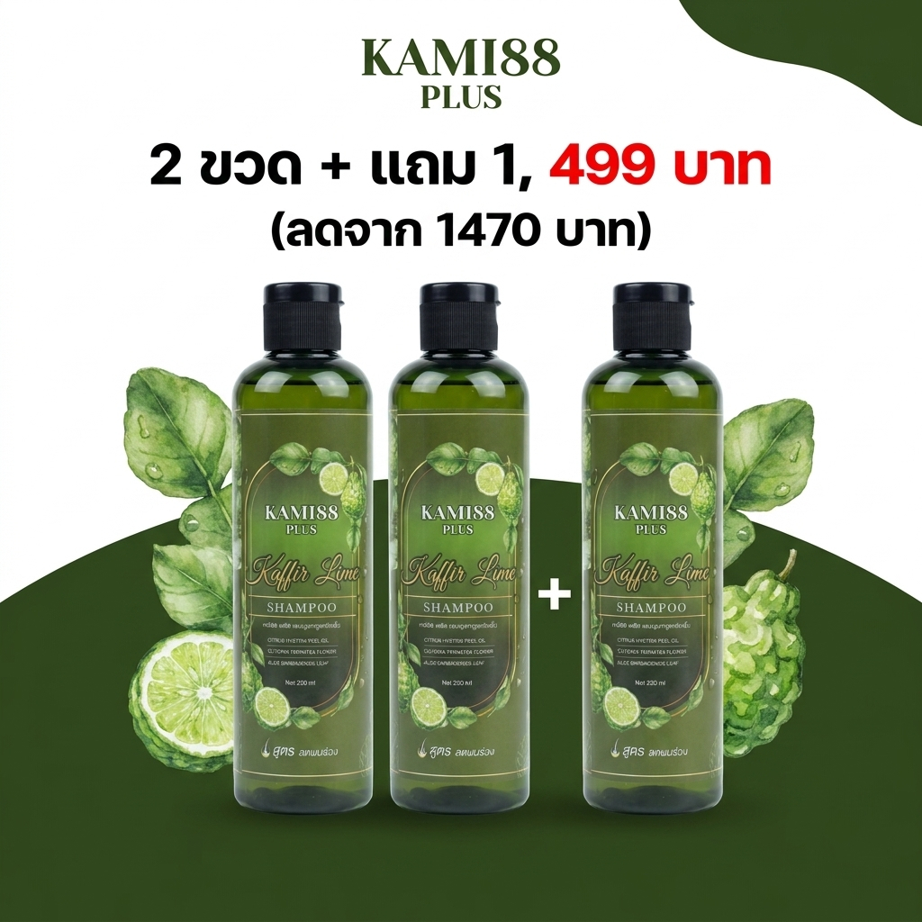 ( 2 แถม 1 ) แชมพูบำรุงรากผมและลดการหลุดร่วง คามิ 88 ขนาด 250 ml. x3