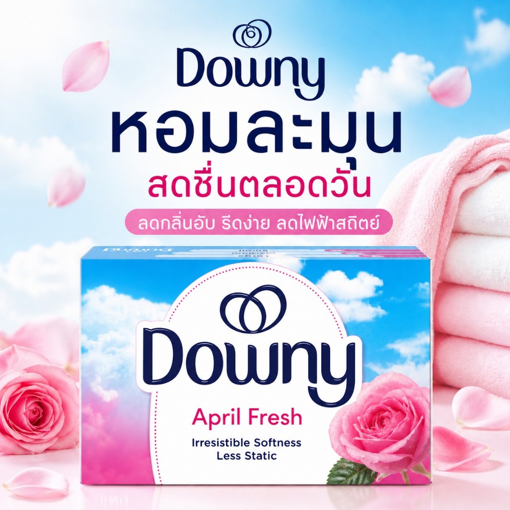 Downy Dryer Sheets แผ่นอบผ้านุ่ม กลิ่น April Fresh หอมสะอาด ลดไฟฟ้าสถิต