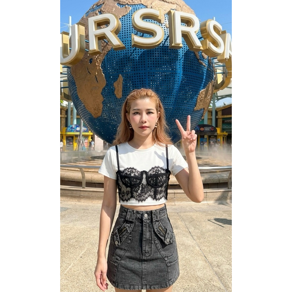 C786 BELLITA ชุดเซ็ท 2 ชิ้น เสื้อ+กระโปรงยืนส์ ชุดผู้หญิง ชุดเที่ยว คาเฟ่
