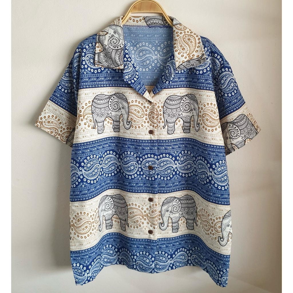 เสื้อไหมอิตาลีสไตส์ฮาวาย คอปก กระดุมหน้า พริ้วๆ ใส่สบาย