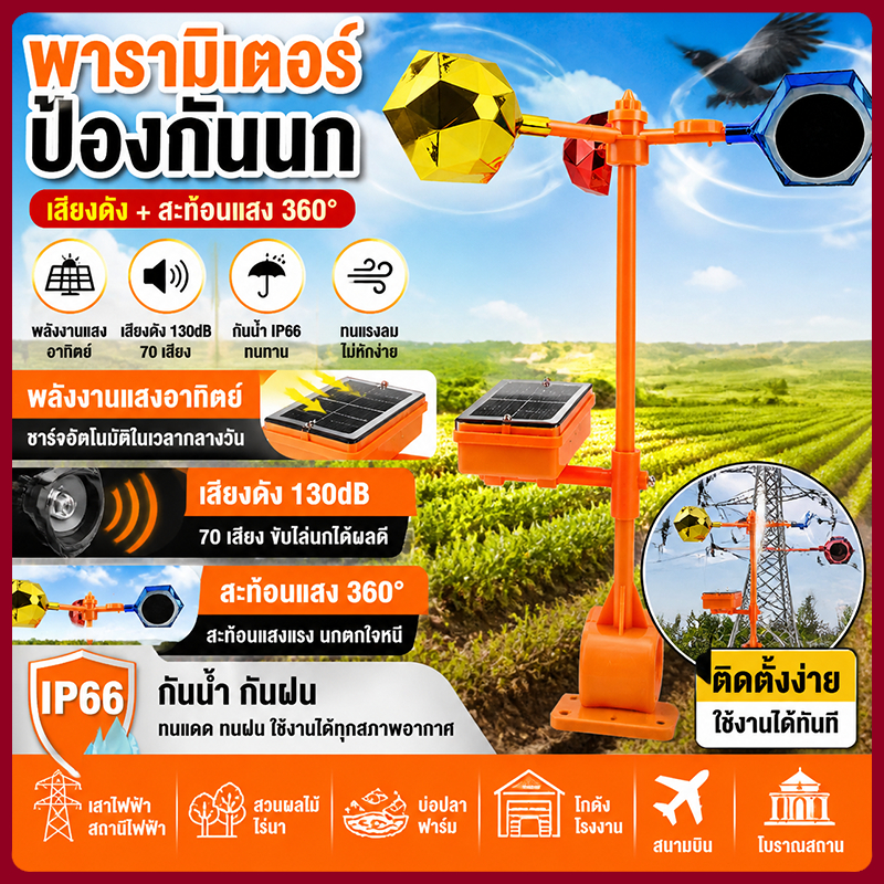 เสียง30ชนิด📢 เครื่องไล่นก อัลตราโซนิคขับไล่นก กลางแจ้งพลังงานแสงอาทิตย์ กันน้ำ อัลตราโซนิก ไล่นกได้ไกล 300 เมตร