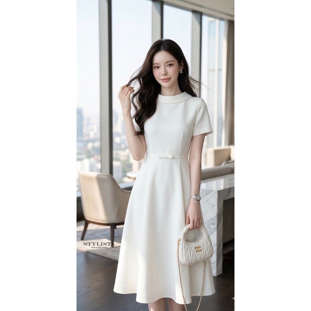 STYLISTA เดรสสีขาว เดรสสีดำ คลุมเข่า เรียบร้อย ST95200