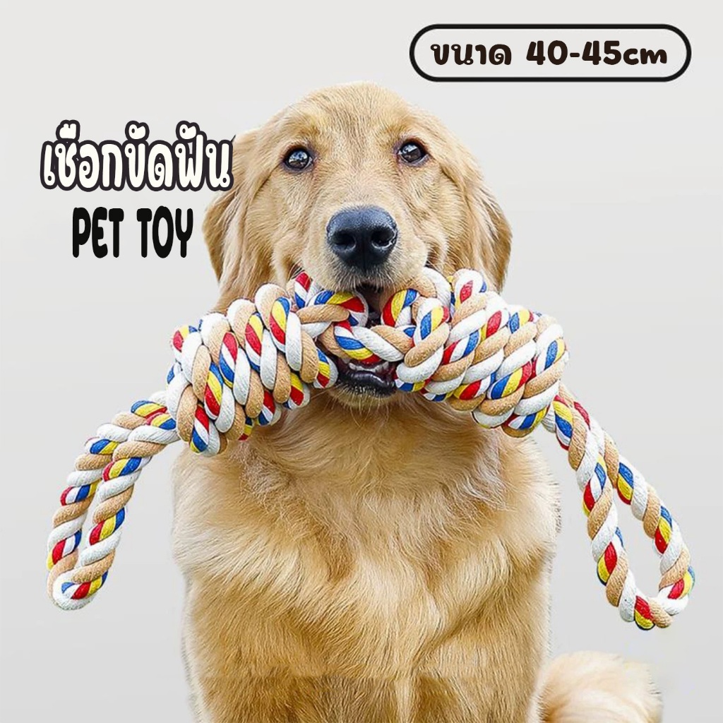 ของเล่นหมา เชือกขัดฟัน บิดแน่น ทนแรงกัดสูง มีห่วงจับ จับถนัดมือ เล่นดึง Tug ได้มันส์ ของเล่นสัตว์เลี้ยง