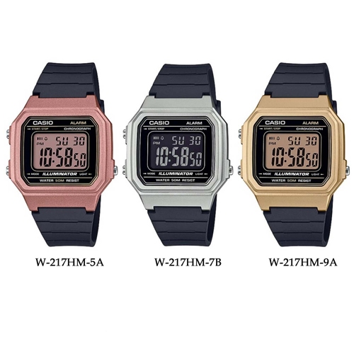 CASIO นาฬิกาข้อมือผู้ชาย สายเรซิ่น รุ่น W-217,W-217H,W-217HM,W-217HM-5A,W-217HM-7B,W-217HM-9A