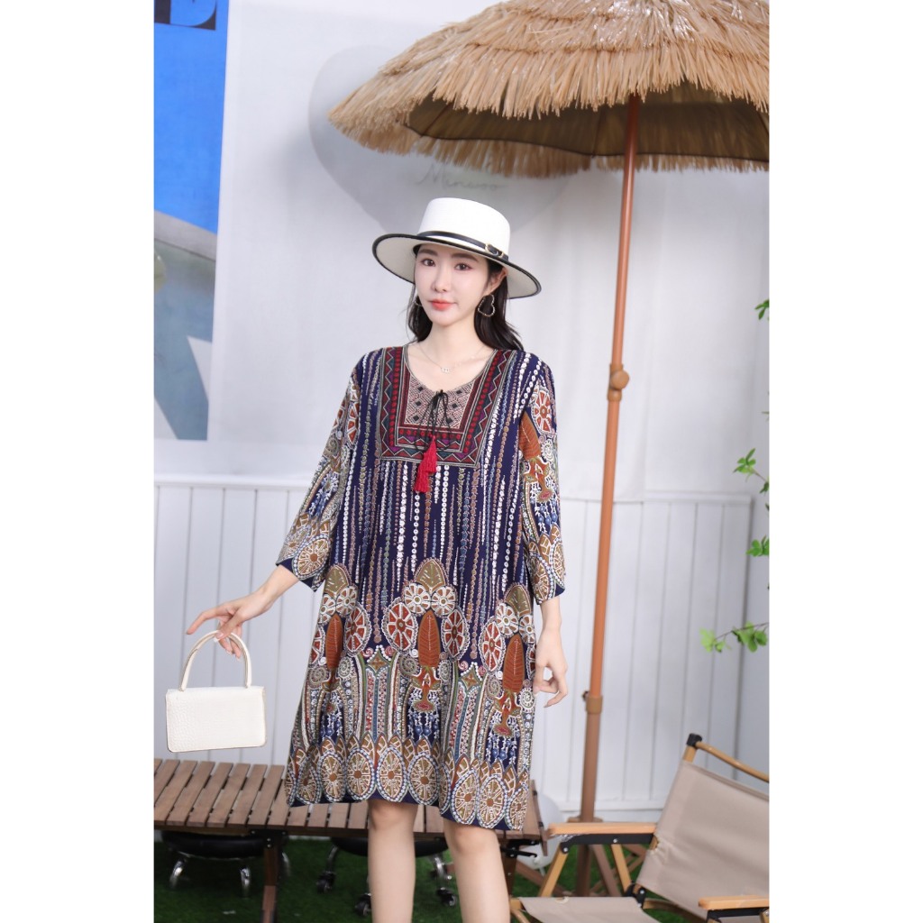 พร้อมส่ง  มินิเดรสสาวอวบ เดรสสั้น เดรสสั้นสไตล์โบฮีเมี่ยน   ตรงไซส์100% 808#