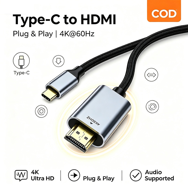 สาย USB C ถึง HDMI 4K USB Type C ถึงสาย HDMI สําหรับ iPhone 16/15 MacBook Pro/Air iMac iPad Pro Galaxy Surface Dell HP