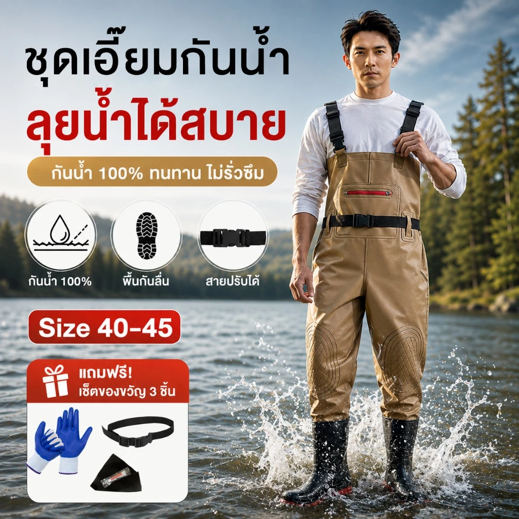 ชุดกันน้ำ ชุดเอี๊ยมกันน้ำ PVC ชุดคลุมกันน้ำพร้อมรองเท้าบูท ชุดเอี๊ยมกันน้ำ ชุดตกปลาและชุดทำงานในทะเล size40-45