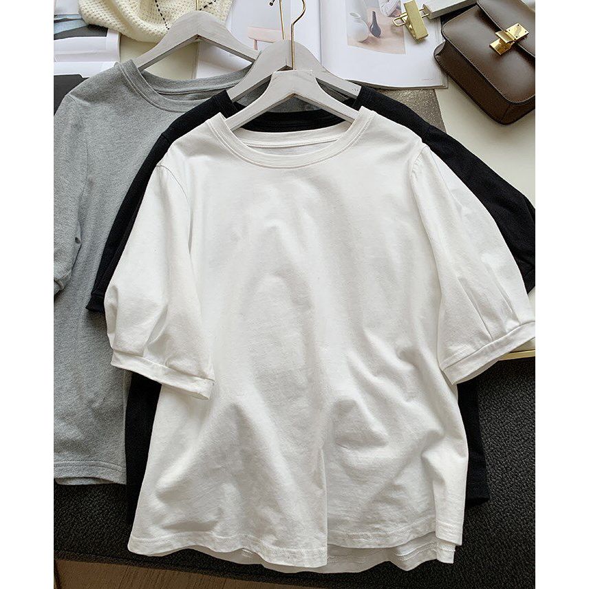 Hotgirl พร้อมส่ง เสื้อยืดแฟชั่นผู้หญิงสไตล์เกาหลีแบบลำลอง คอกลม oversize การออกแบบแขนทรงบอลลูน