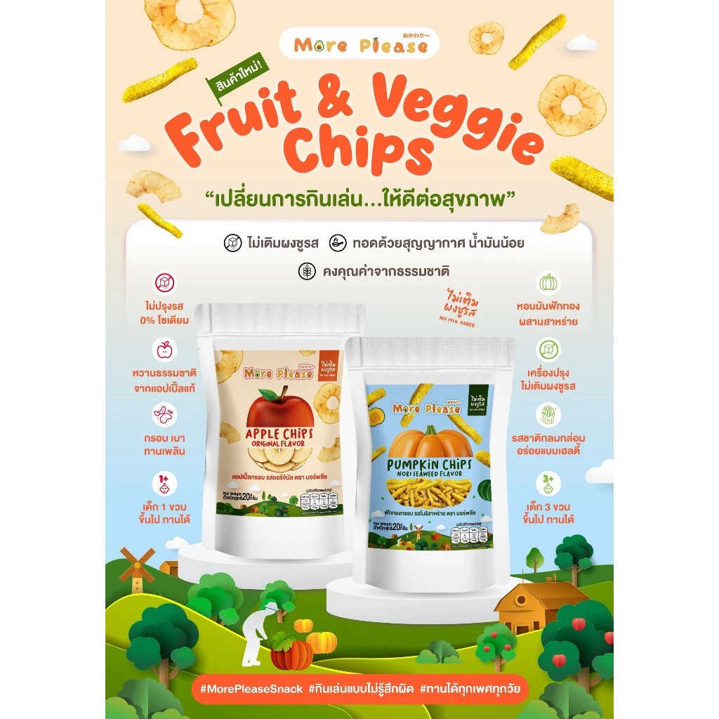 Exp 04/2027 New!!More please Fruit&Veggie Chips ผักและผลไม้กรอบมี 2 รสชาติ