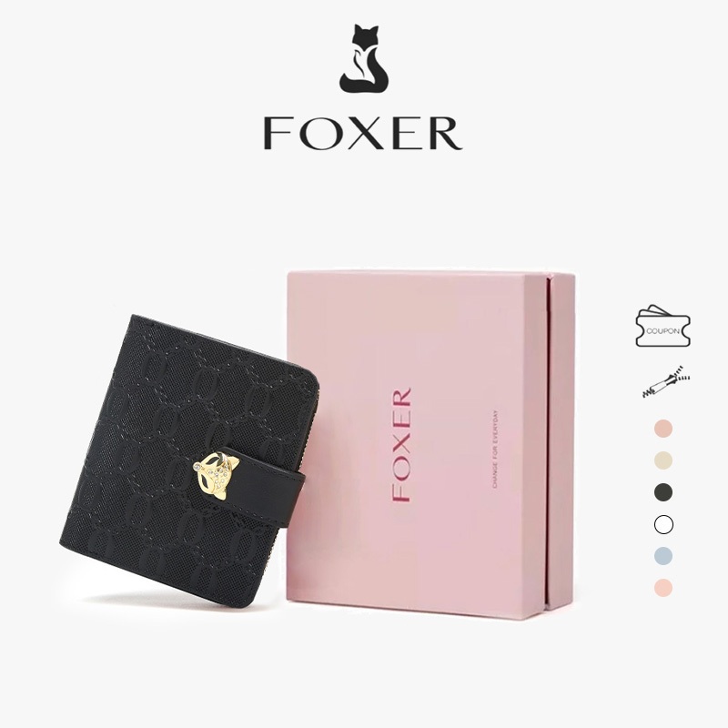 FOXER กระเป๋าสตางค์หนังวัว กระเป๋าสตางค์ผู้หญิง ที่ใส่บัตรเครดิต กระเป๋าใส่เหรียญ ของขวัญปีใหม่