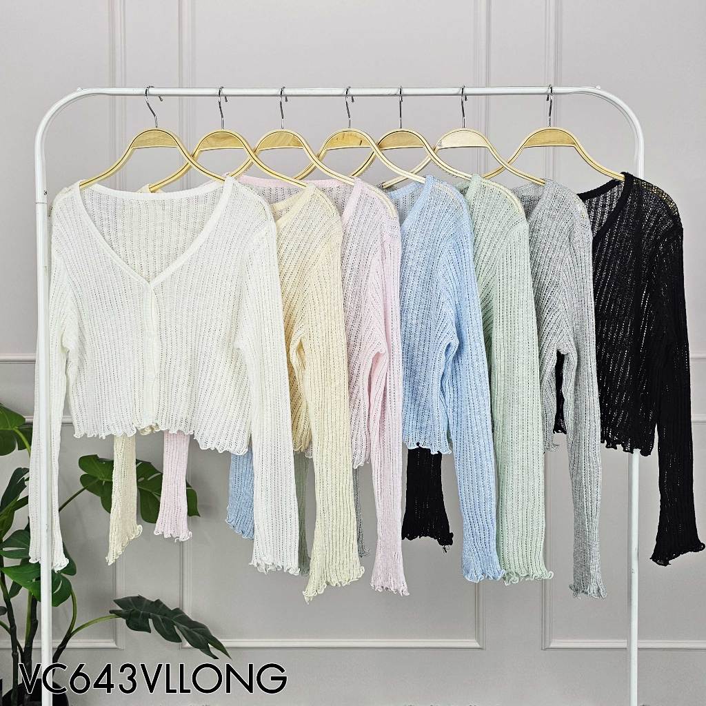 Serene's Choice เสื้อครอป แขนยาว ซีทรู See-through หน้าผ้า 42 นิ้ว ผ้าถัก Knit Crochet Ruffle
