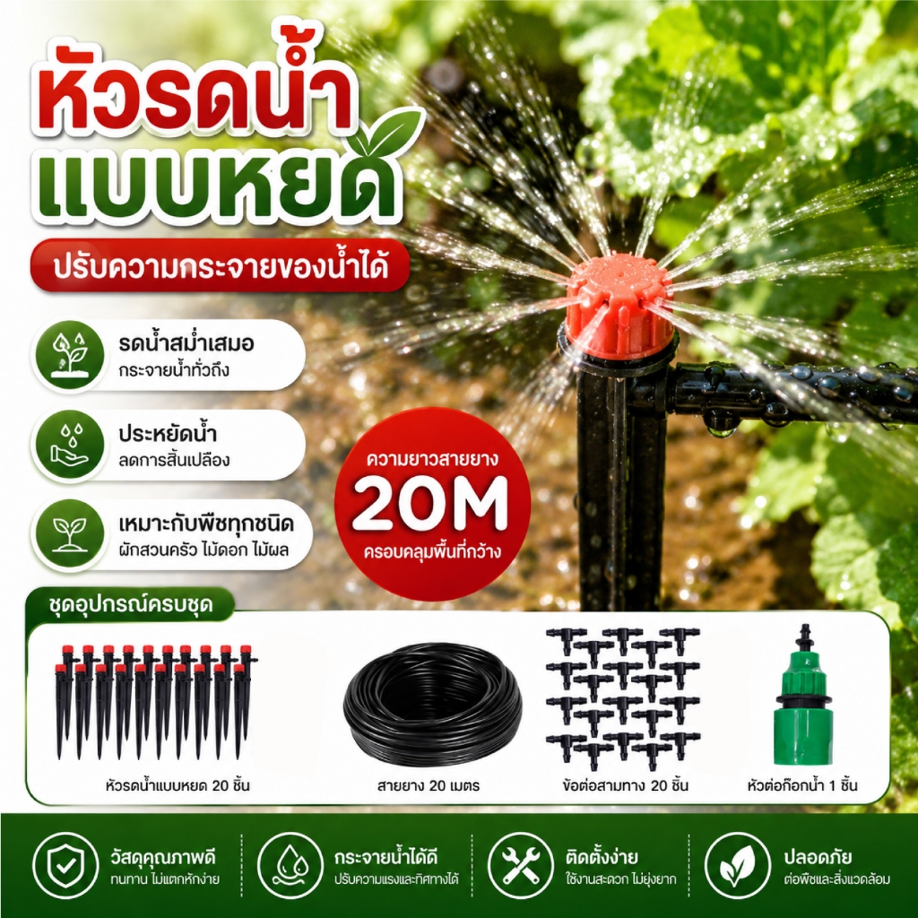 HHsociety ที่รดน้ำต้นไม้ หัวหยด หัวหยดน้ำต้นไม้  20 เมตร สปริงเกอร์ ติดตั้งง่าย รุ่น HF-2020-B
