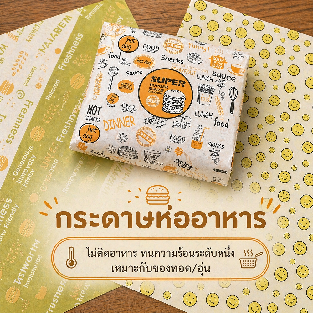 ERORO กระดาษห่ออาหาร ฟู้ดเกรด แพ็กละ 500ใบ กระดาษรองอาหาร ลายน่ารัก กันน้ำมัน แบบใช้แล้วทิ้ง
