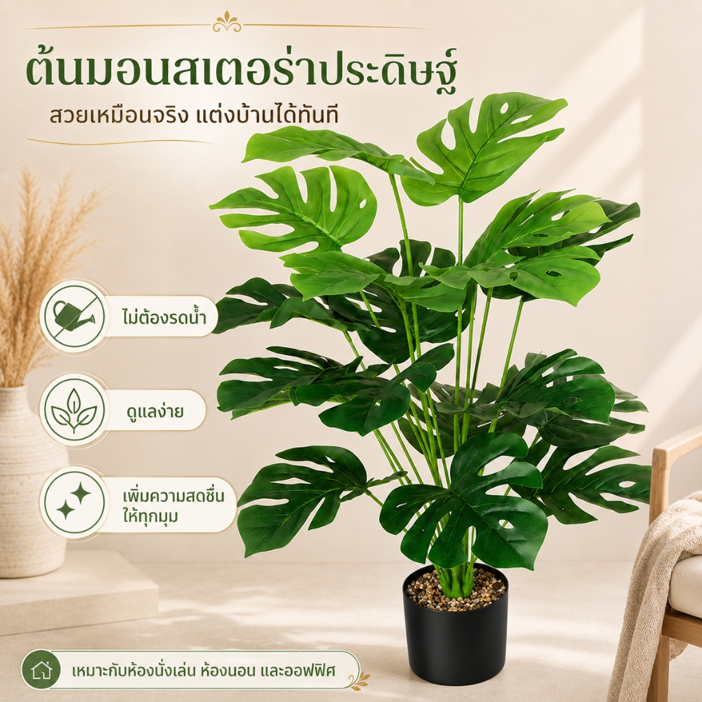 *พร้อมส่ง* ต้นไม้ปลอม รวมกระถางขนาด 5 นิ้ว แถมฟรี Monstera ใบใหญ่ สูง60-86cm ต้นไม้ประดิษฐ์ขนาดใหญ่