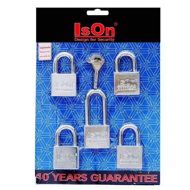 กุญแจ IsOn คีย์ไลค์ รุ่น KA 877 (CP) ขนาด40มม. เซต5ตัวชุด (สั้น4+ยาว1) อีสออน KEY ALIKE กุญแจระบบรหั