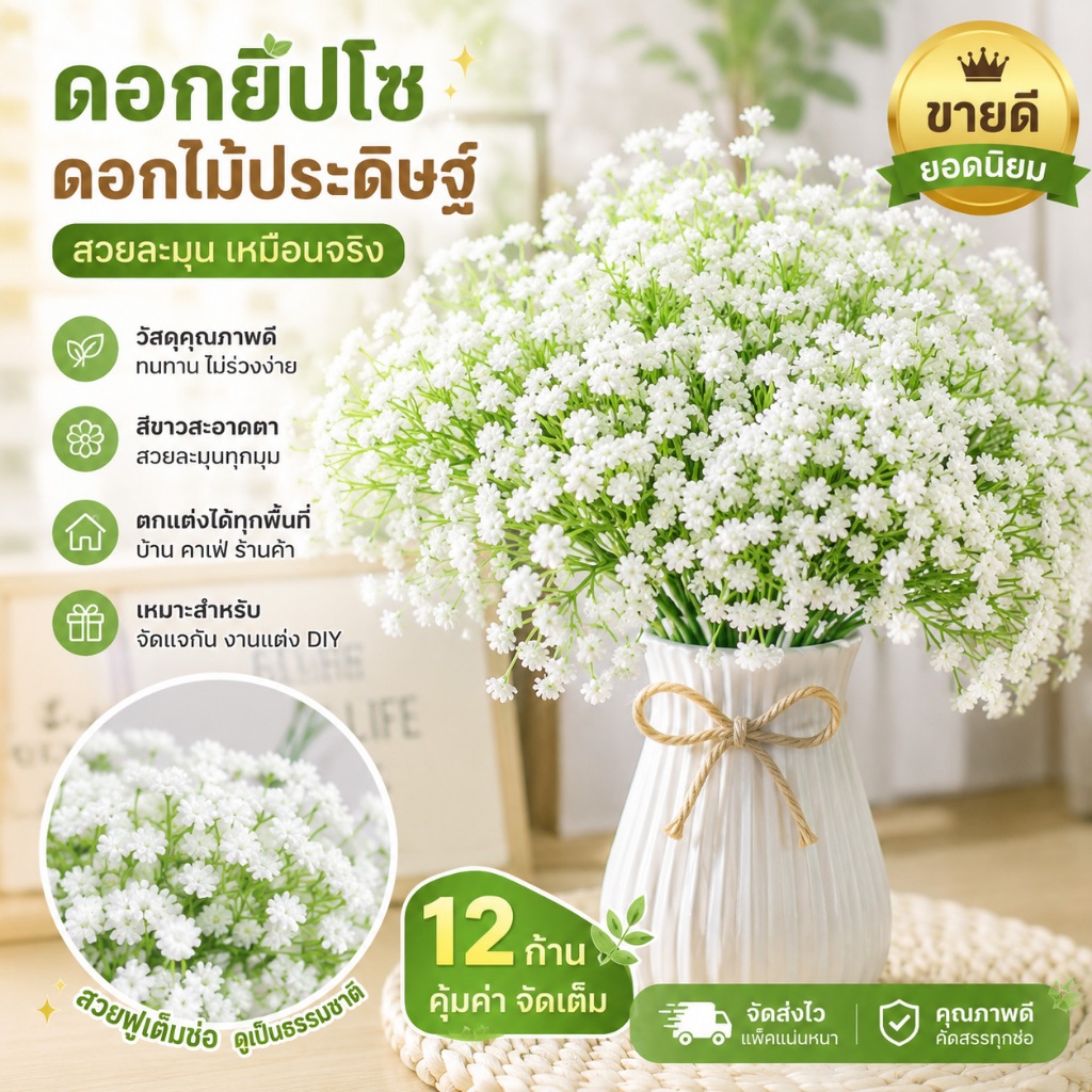 ดอกยิปโซปลอม 12ก้าน 30ซม. ดอกไม้ประดิษฐ์จัดช่อ ตกแต่งบ้าน งานแต่ง งานปาร์ตี้ สไตล์มินิมอล พร้อมส่ง【COD】